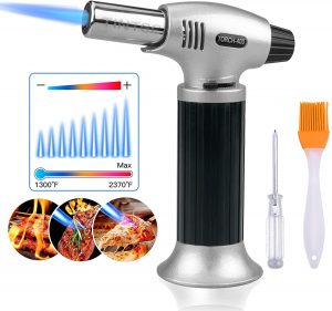 Culinary Blow Torch, Tintec Chef Cooking Torch Lighter, Butane Refillable, Flame Adjustable (MAX 2500°F) with Safety Lock for Cooking, BBQ, Baking, Brulee, Creme, DIY Soldering & more (Aluminum alloy).
