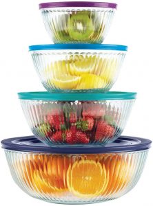 Pyrex 8-piece 100 Years Glass Mixing Bowl Set (Limited Edition) - Assorted Colors Lids.