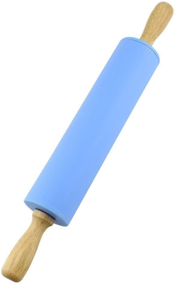 NASNAIOLL Silicone Rolling Pin Non Stick Surface Wooden Handle 1.97X15.15 (Blue).