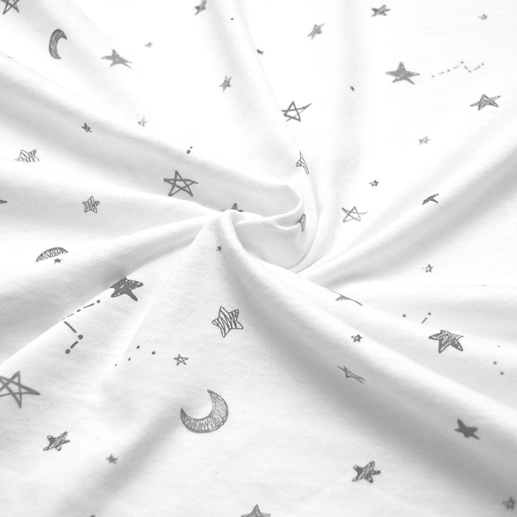 7. TL Care 100% Natural Cotton Jersey Knit 18 x 36 Cradle Sheet - Fitted, Gray Stars & Moon, Soft Breathable, for Boys & Girls -Best Sheets.