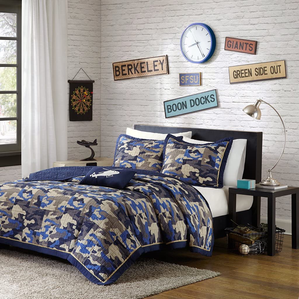 MI ZONE Coverlet Bedspread, Decorative Pillow, Boys Bedroom Décor, Twin/Twin XL, Josh Blue -Best Bedspread & Coverlet Sets.