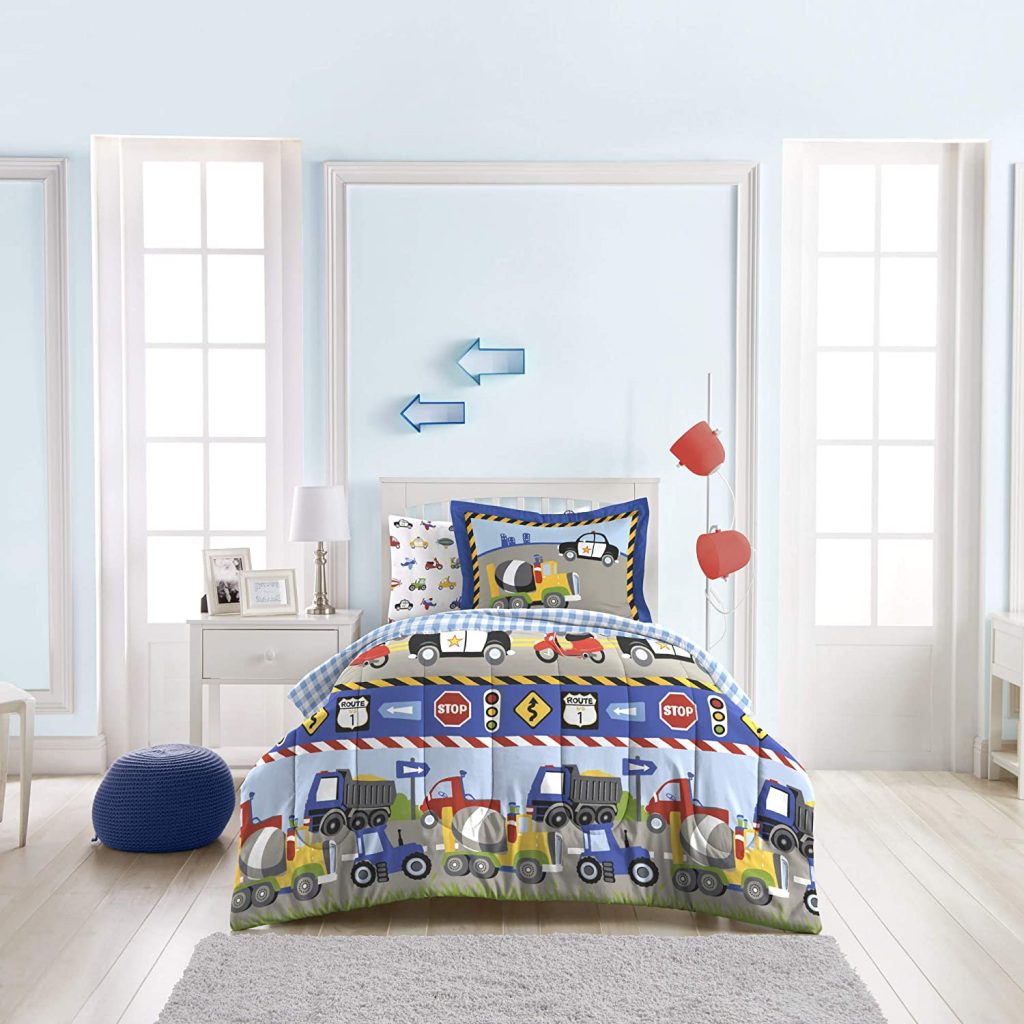 Dream Factory Trucks Tractors Cars Easy-Wash Super Soft Comforter Bedding, Twin, Red -Best Bedding Sets and Collections.