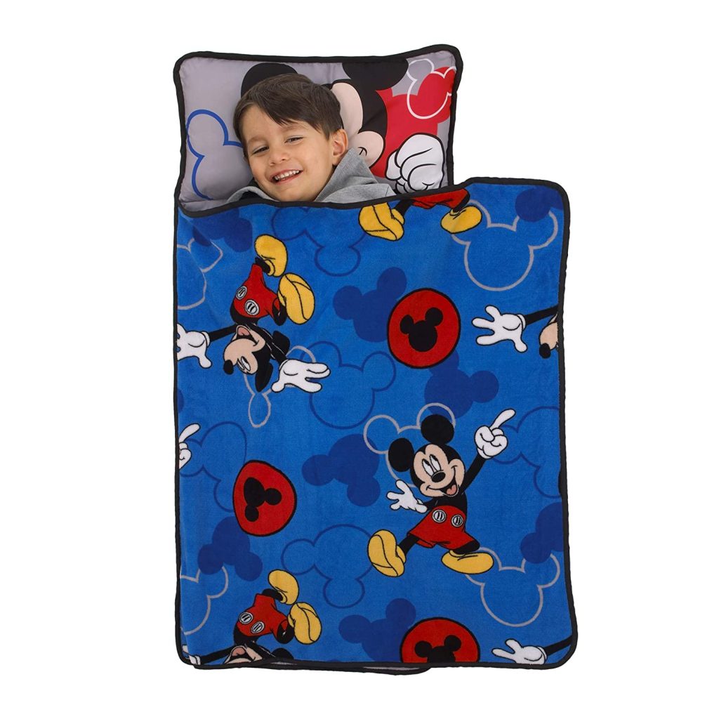 2. Disney Mickey Mouse Blue & Grey Toddler Nap Mat, Blue, Grey, Red, (5848392P) -Best Mattress Pads.