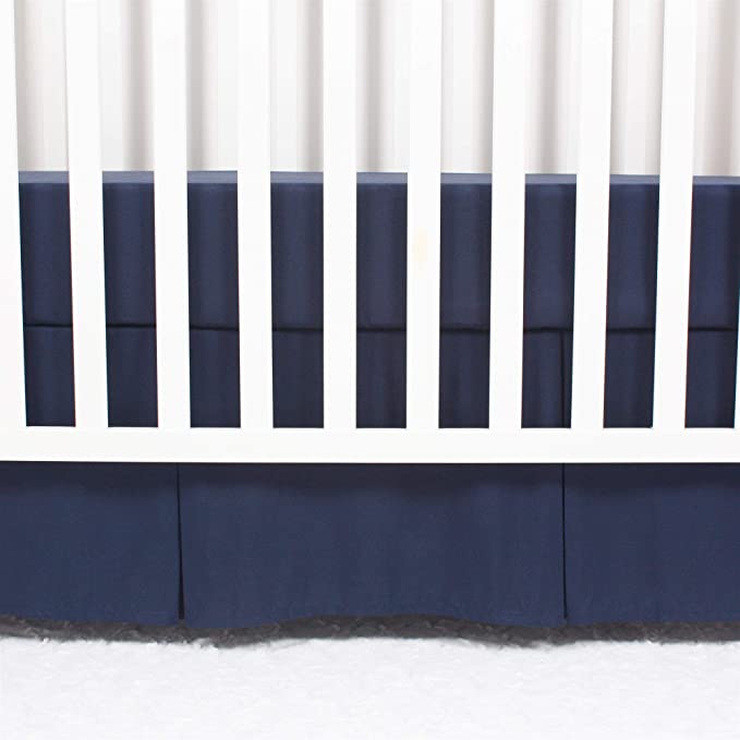 5. CaSaJa Classic Microfiber Crib Skirt with 2 Sides Pleated, Soft Breathable Dust Ruffle Fits Standard Crib and Toddler Bed, Navy Blue Color for Boys, 14 inches Drop, Navy -Best Bed Skirts.