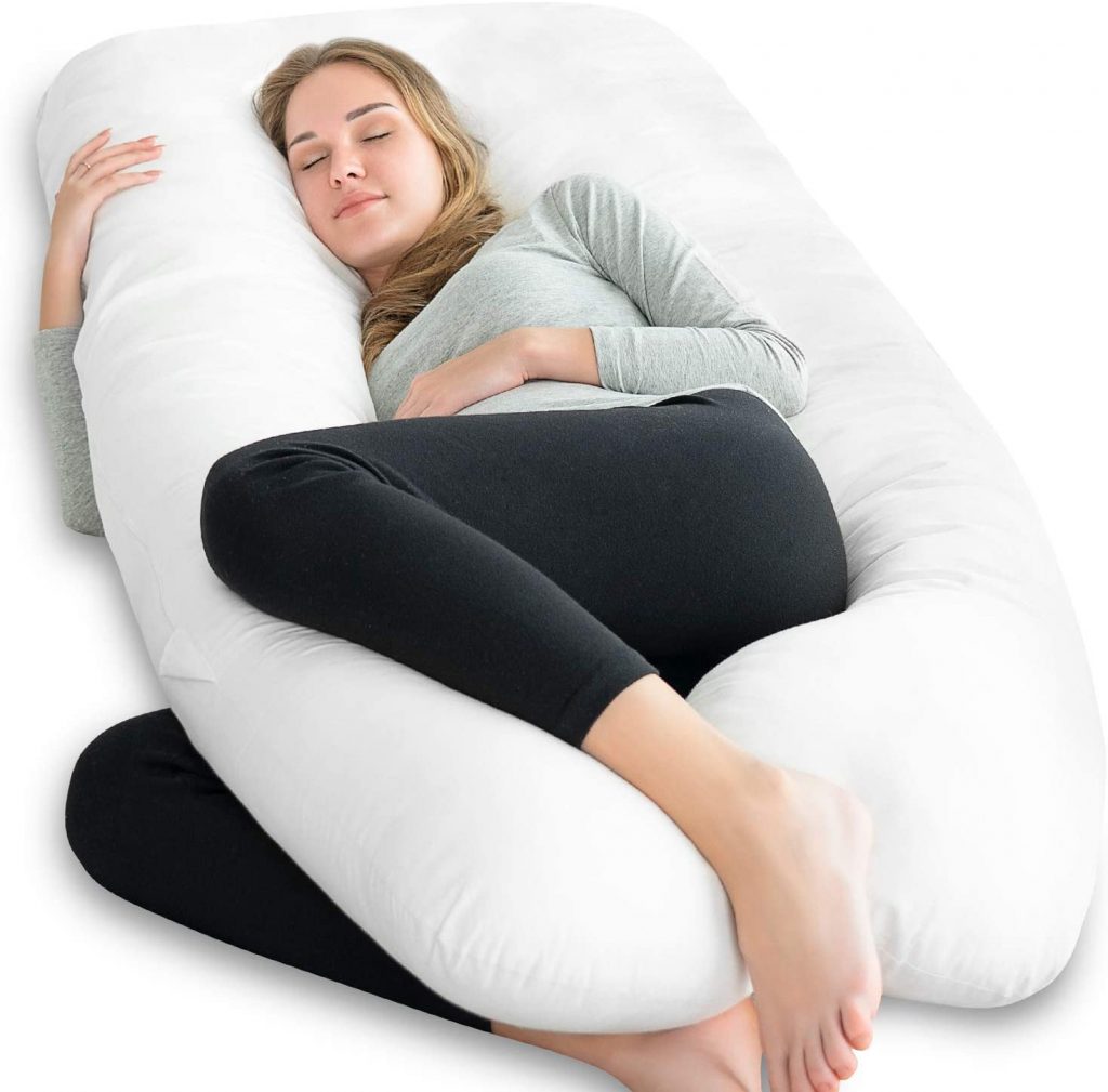5. NiDream Bedding Premium Pregnancy Pillow U Shaped, Pregnancy Body Pillow, Maternity Pillow for Side Sleeping, with 100% Cotton Zipper Removable Cover(White) -Best Maternity Pillows.