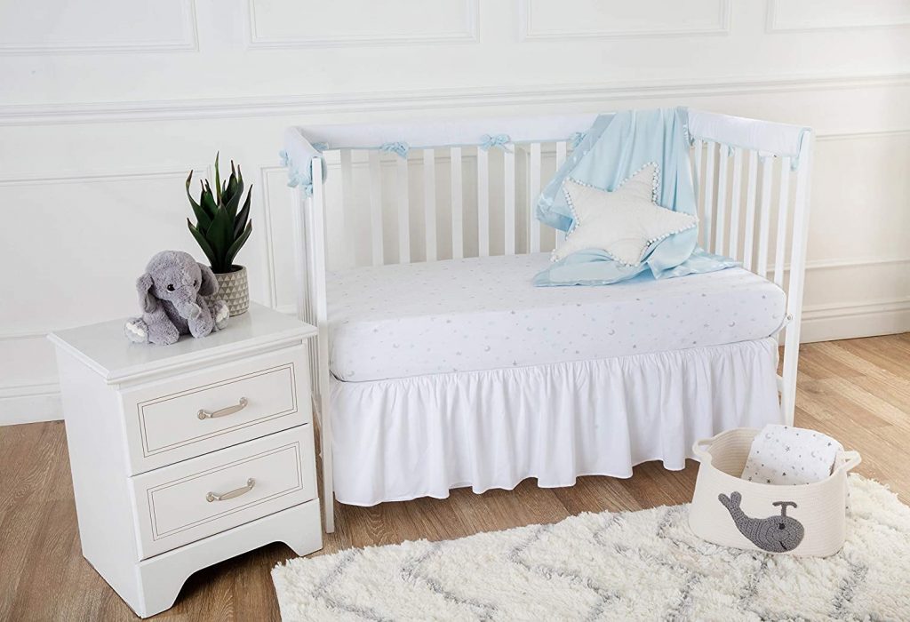 4. TL Care 100% Natural Cotton Percale Crib Bed Skirt, White, Soft Breathable, for Boys and Girls