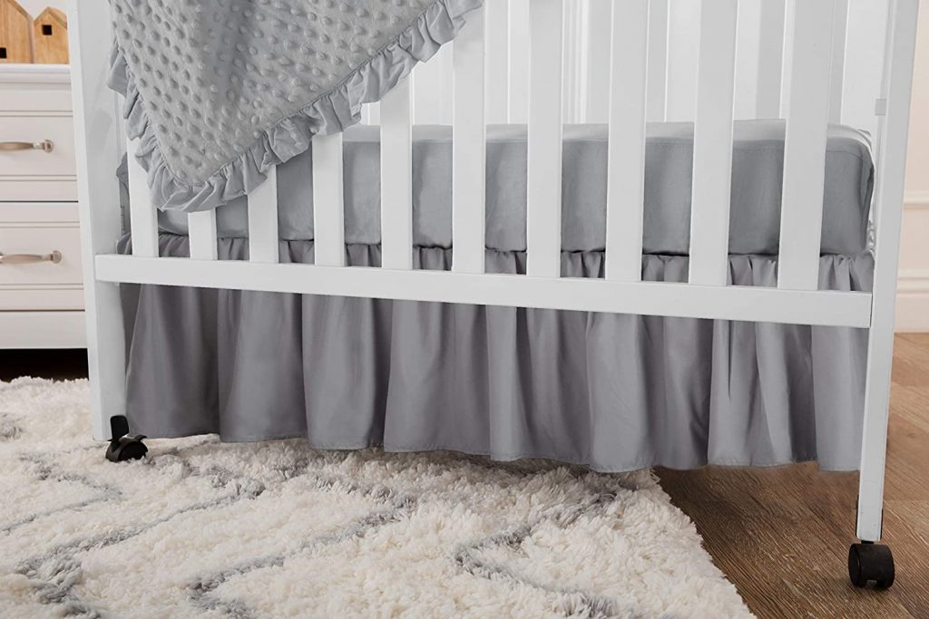 3. American Baby Company 100% Natural Cotton Percale Portable Mini Crib Skirt, Gray, Soft Breathable, for Boys and Girls -Best Bed Skirts.