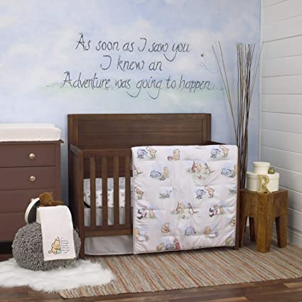 3. Disney Winnie The Pooh Classic Storybook 6 Piece Nursery Crib Bedding Set, Ivory/Light Blue/Sage/Tan -Best Bedding Sets