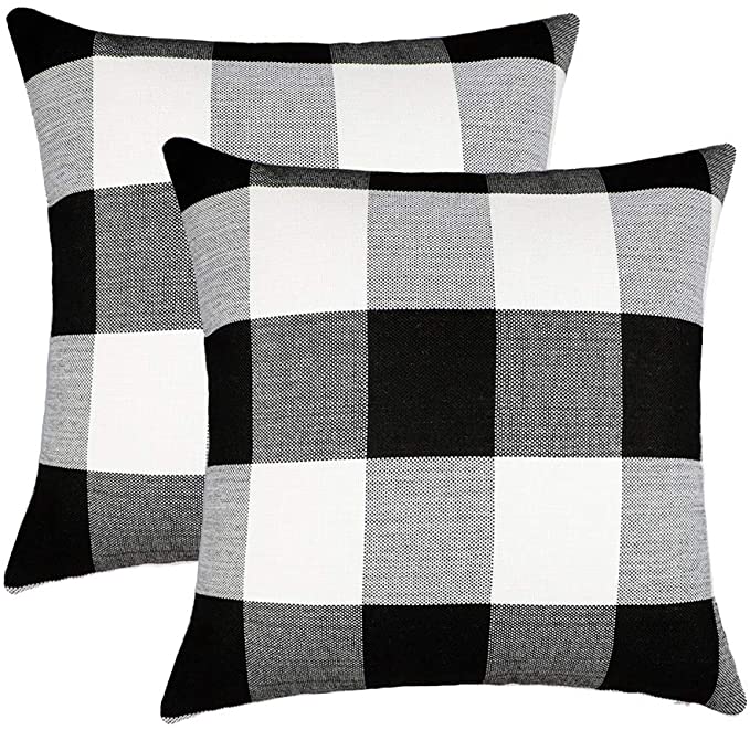7. 4TH Emotion Set of 2 Farmhouse Buffalo Check Plaid Throw Pillow Covers Cushion Case Cotton Linen for Fall Home Decor Black and White, 18 x 18 Inches -Best Throw Pillow Covers.