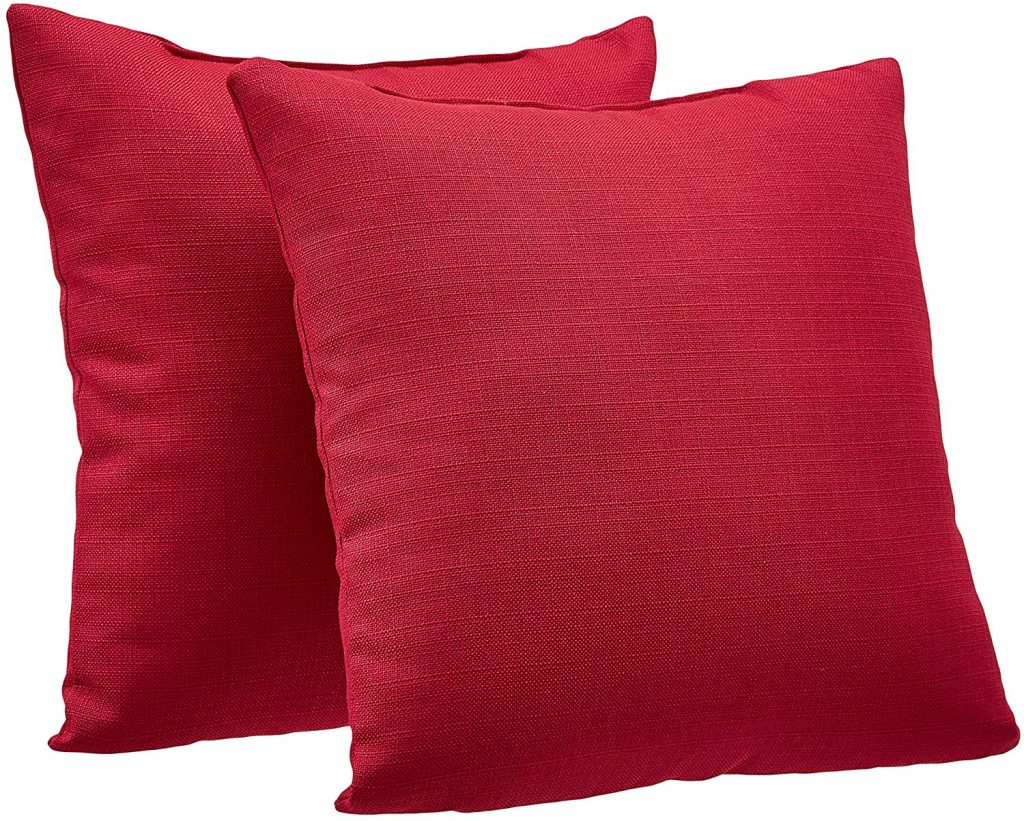 7. Amazon Basics 2-Pack Linen Style Decorative Throw Pillows - 18" Square, Classic Red -Best Throw Pillows.