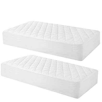 5. 2 Pack Quilted Fitted Waterproof Crib Mattress Protector, Soft Breathable Organic Bamboo Baby Waterproof Mattress Pad, Natural Vinyl Free Mattress Cover for Stains Proof -Best Mattress Pads.