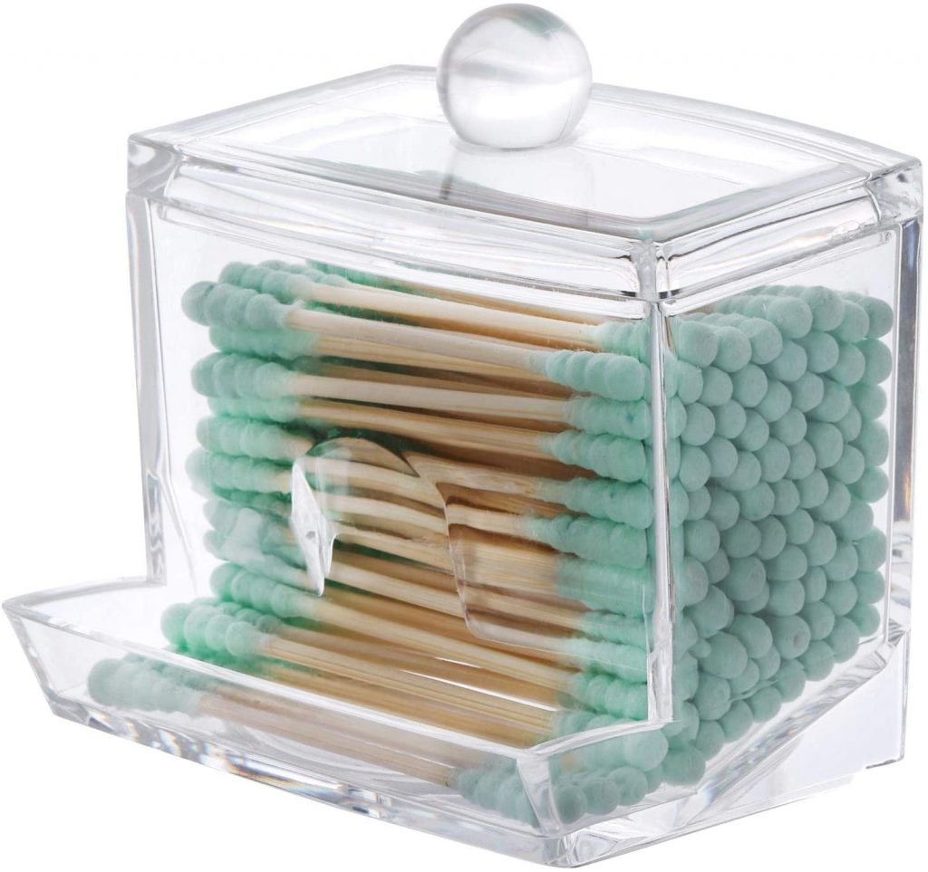5. Tbestmax 7 OZ Cotton Swab Pads Holder, Qtip Cotton Buds Ball Dispenser, Bathroom Jar Clear Organizer for Storage 1 Pcs -Best Canisters With Price.
