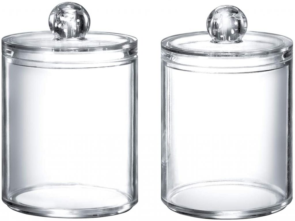 1. Qtip Dispenser Q-tip Holder Apothecary Jars Bathroom,Premium Quality Clear Plastic Acrylic Container for Q-Tips,Cotton Swab,Cotton Ball,Cotton Rounds,Floss Picks |Small,10 oz,Set of 2 -Best Canisters With Price.