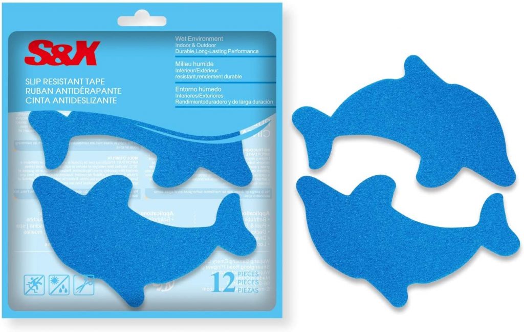1. S&X Bathtub Non Slip Stickers,Grippy Dolphin Adhesive Safety Treads for Bathtubs/Showers/Pools/Bathrooms/Stairs,4.7 Inch X 3.9 Inch,12-Pack. Best Bathtub Appliques.