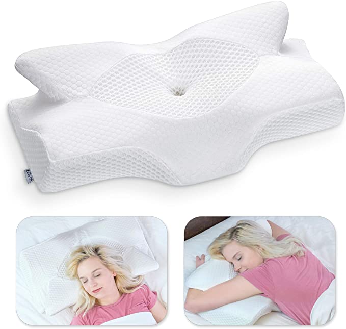 1. Elviros Cervical Memory Foam Pillow, Contour Pillows for Neck and Shoulder Pain, Ergonomic Orthopedic Sleeping Neck Contoured Support Pillow for Side Sleepers, Back and Stomach Sleepers -Best Neck & Cervical Pillows.