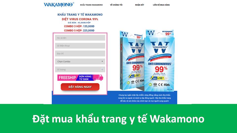 Mua khẩu trang y tế wakamono trên website